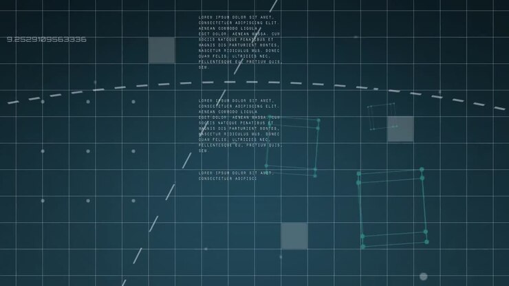 Animation of data processing and geometric figures over grid