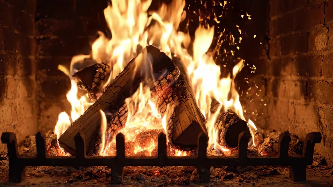 Uno spettacolo accattivante di fiamme danzanti e braci ardenti in un focolare caldo, che crea un'atmosfera accogliente di comfort e tranquillità