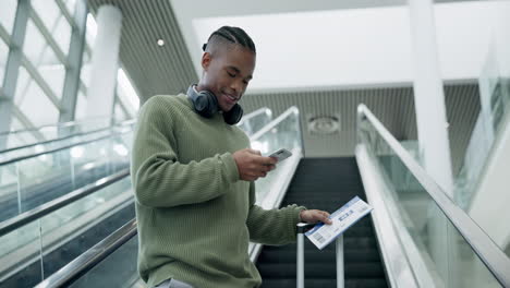 Phone,-luggage-and-a-business-man-on-an-escalator