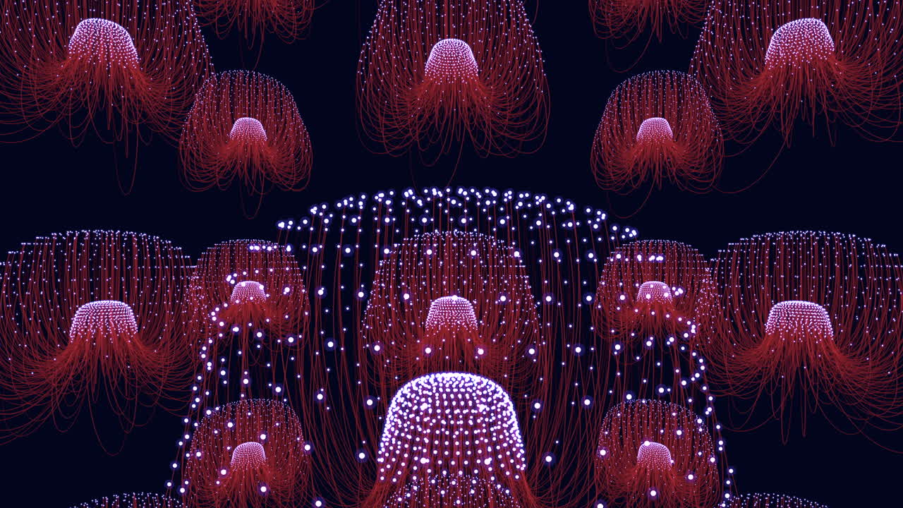 medusas rojas brillantes iluminan las aguas oscuras