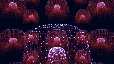 medusas rojas brillantes iluminan las aguas oscuras