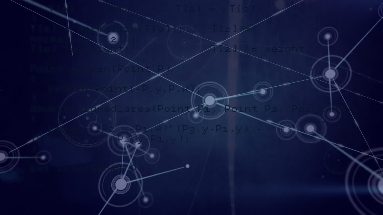 animación de redes de conexiones y procesamiento de datos sobre fondo negro