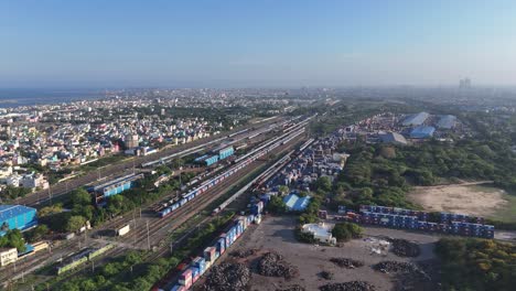 aerial drone footage of railway station near north chennai