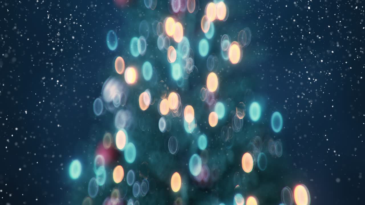 크리스마스 트리 보케 빛과 눈보라 원활한 루프 3d 렌더링 애니메이션