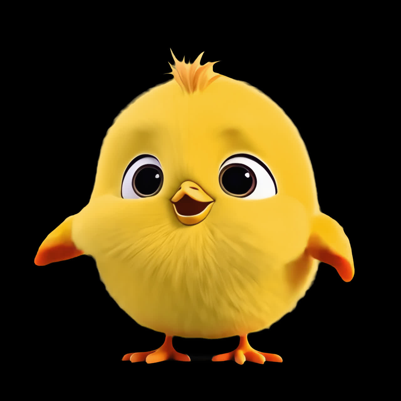 Adorable animated yellow chick animation isolated asset, transparent 4K video, alpha channel, ProRes