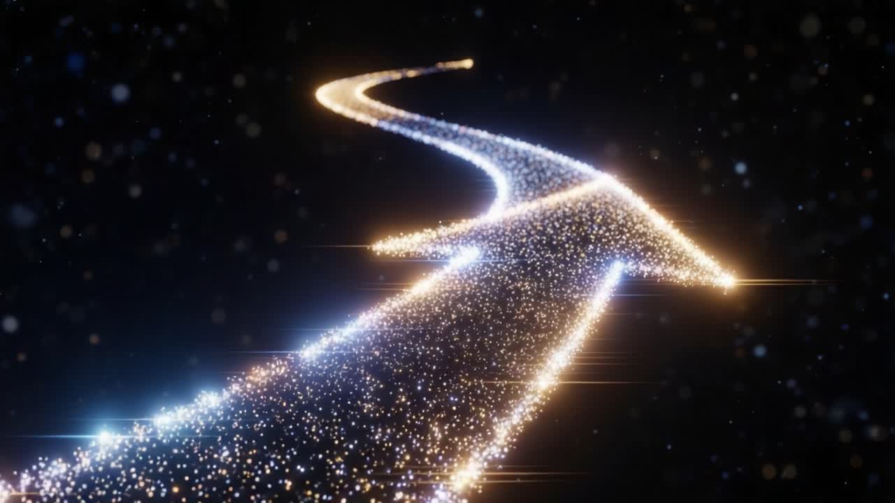 A Glimmering Path of Light: A Sparkling Journey Along a Winding Arrow Through the Starry Darkness, Illuminating the Way Forward with Radiant Sparkles