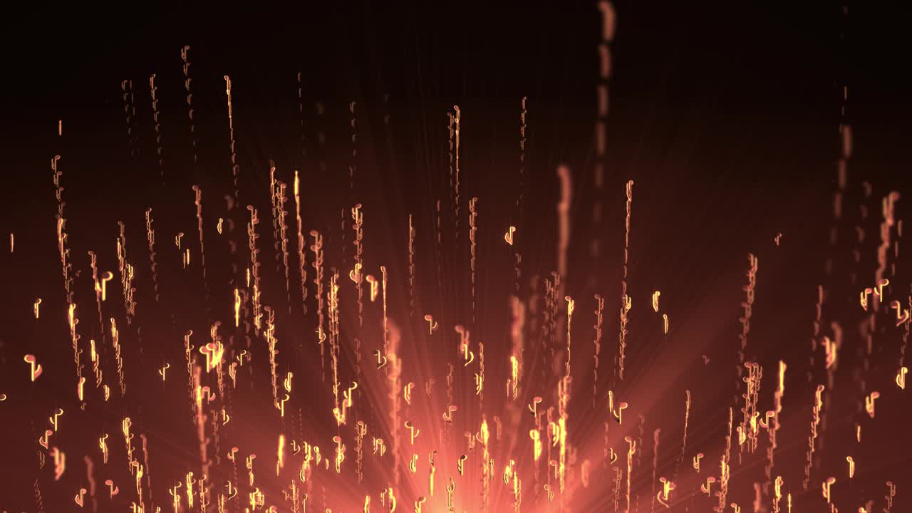 animación de bucle sin costuras de 4k de notas musicales doradas y coloridas para videos musicales.