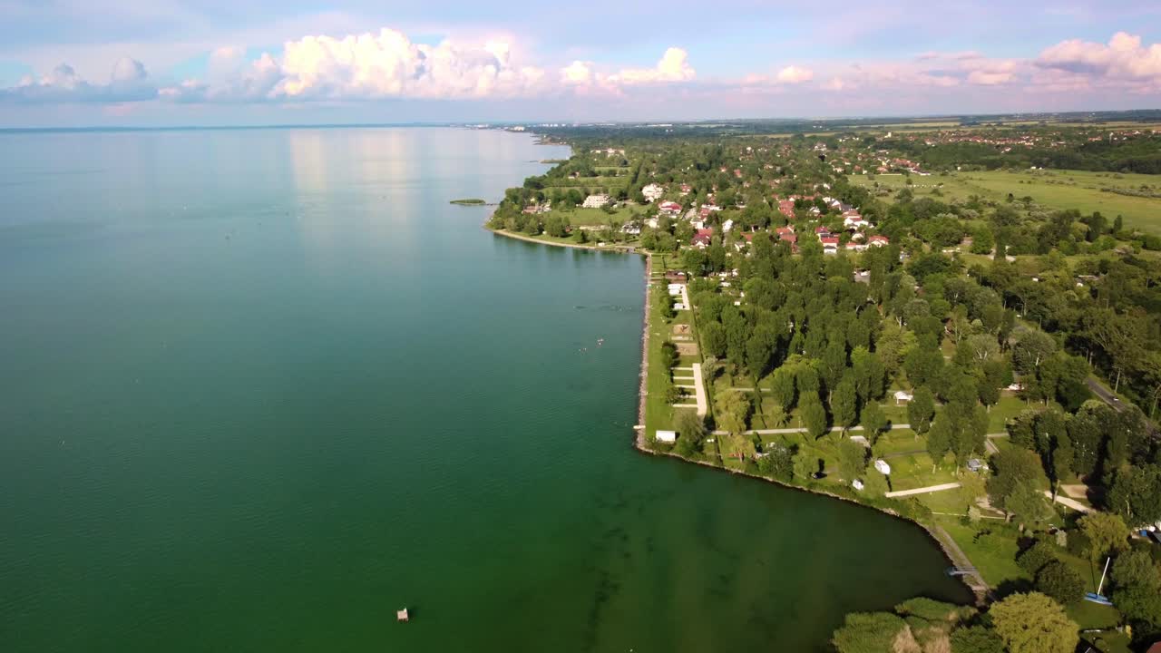 Drone Lake Balaton in Hungary, Zam&aacute;rdi with in summer