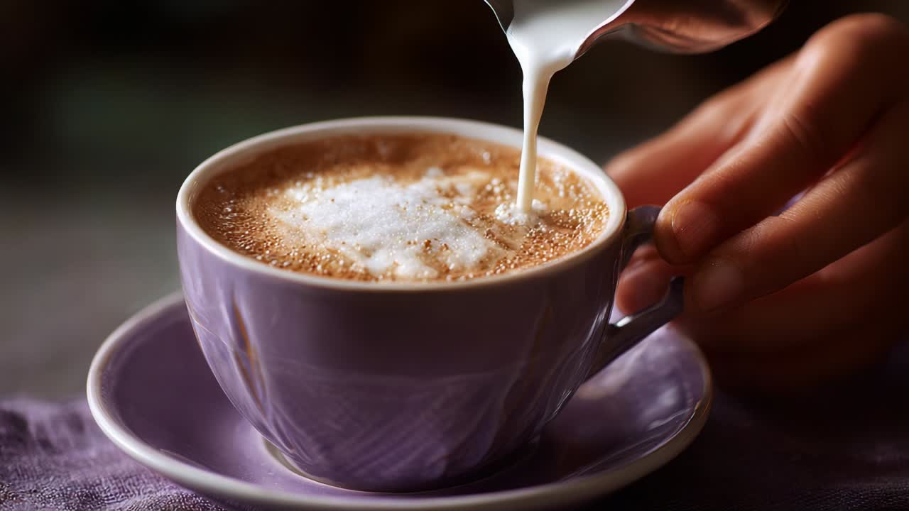 Pouring Milk into a Cup of Coffee