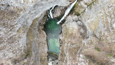 Bird's-eye-view-of-magnificent-Savica-waterfall,-Triglav-National-Park,-Slovenia