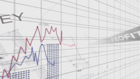 financial data and stock market trends animation over grid background