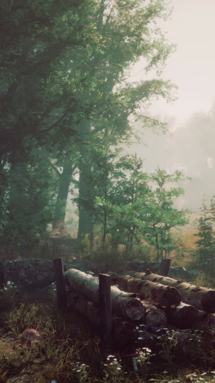 가을 아침 안개의 숲