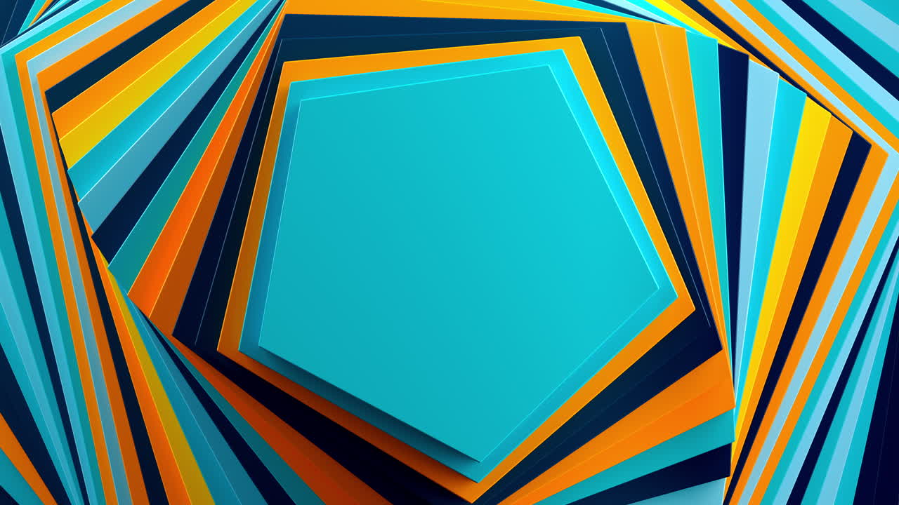 Colorful Rotating Pentagons - Abstract Geometric Loop Animation. 3D rendering