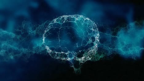 Animation-of-human-brain-made-of-connections-spinning-on-blue-and-black-background