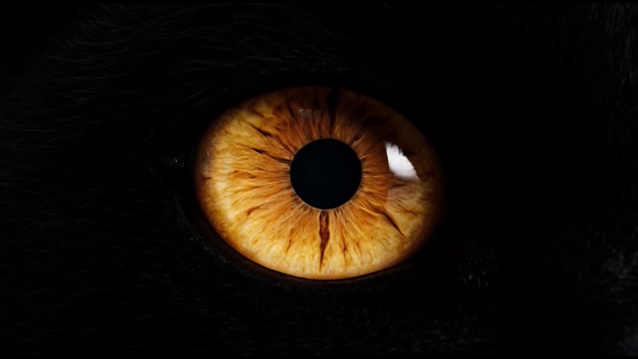 Gros plan sur l'œil clignotant d'un chat noir