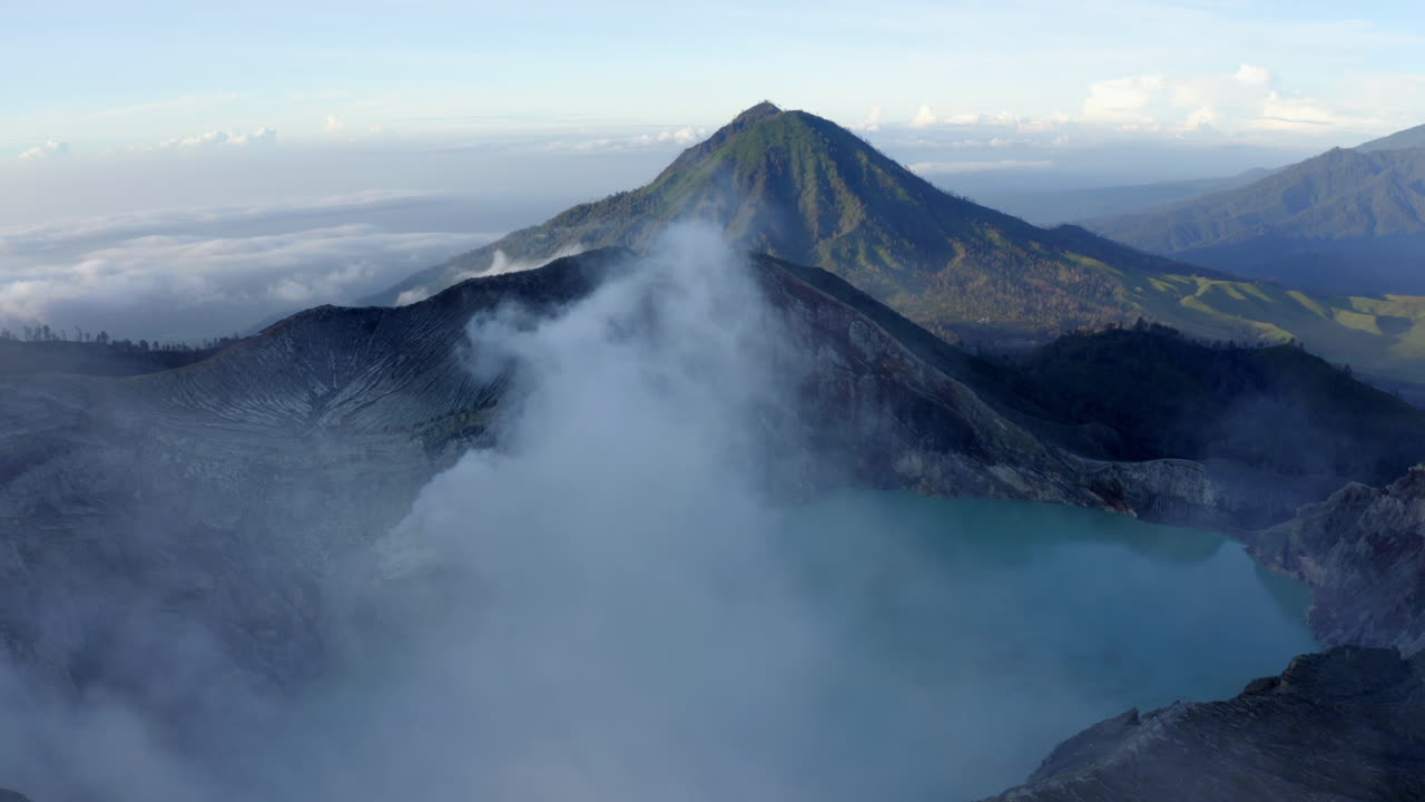 Rugged geothermal landscape of Mt. Ijen volcano complex in Indonesia