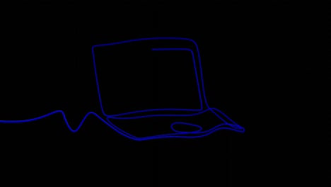 laptop with blue neon lines on black background