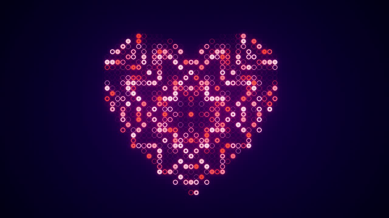 Animated Digital Heart with Flickering Red and Pink Pixels