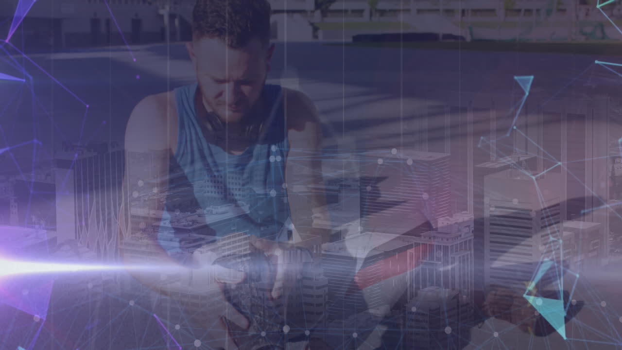 animación del procesamiento de datos sobre un deportista caucásico discapacitado