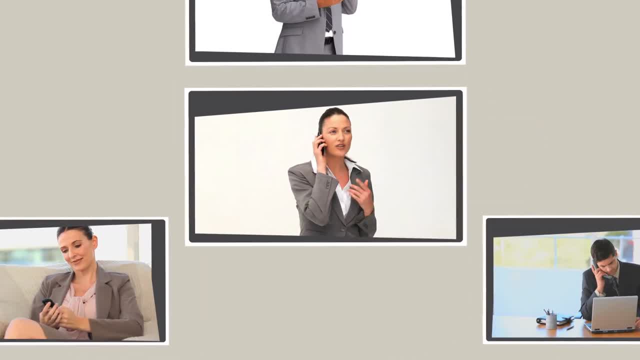 montaje de personas de negocios teniendo una conversación telefónica