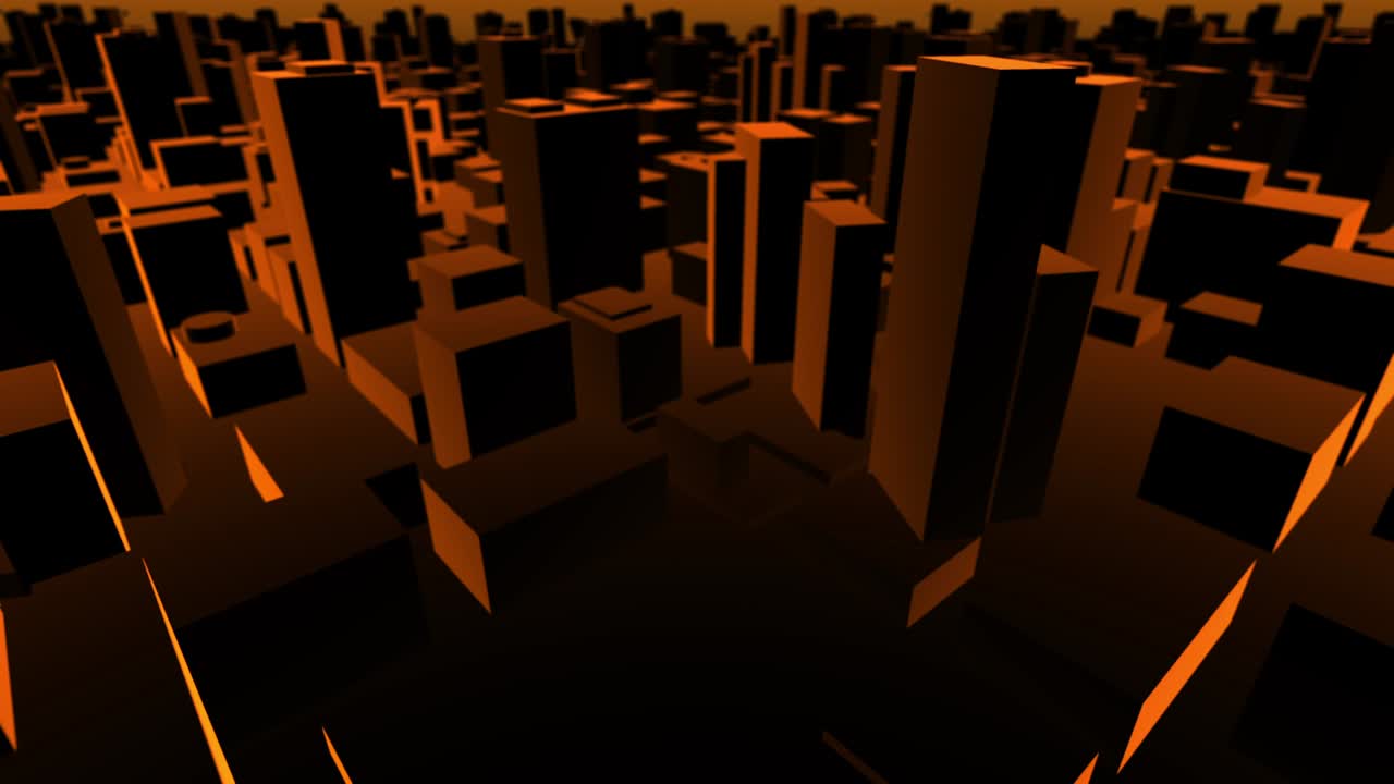 3D City Map Orange & Black flying looking back