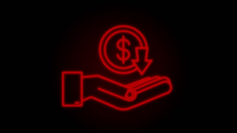 señal de dólar de neón en la mano. gráfico de movimiento