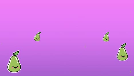 Animation-of-multiple-pear-icons-on-purple-background