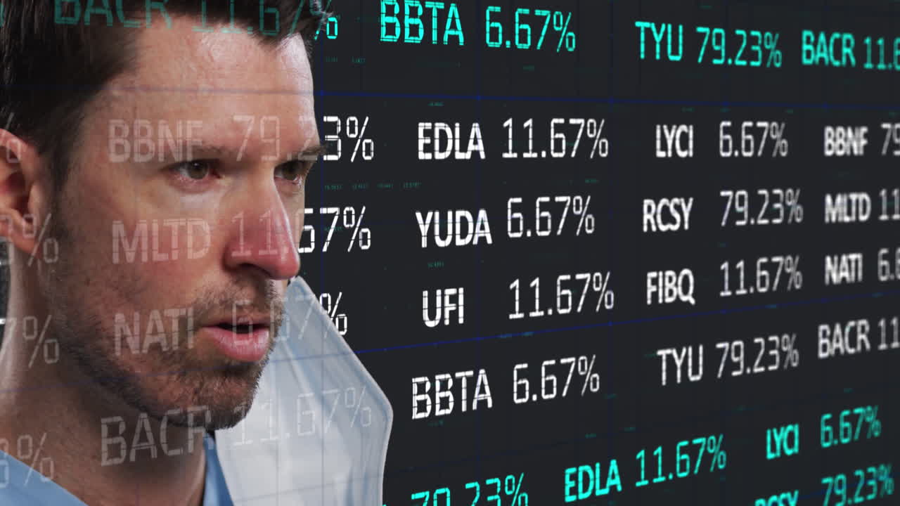 animación del registro de datos financieros sobre un médico con máscara facial