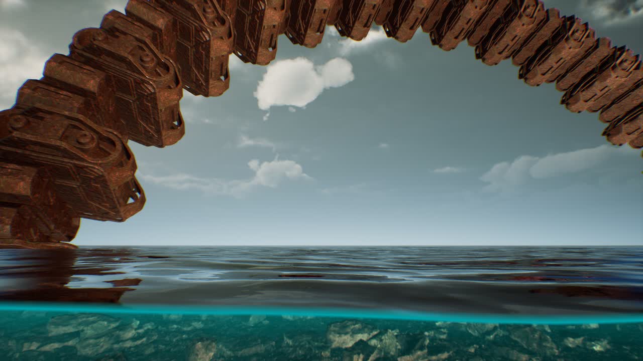 바다에서 오래된 부서진 ufo 외계인 우주선