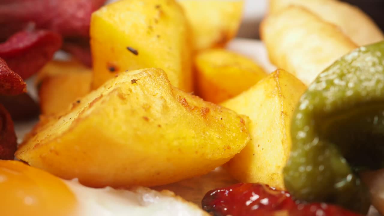 Colazione con patate, uova e salsiccia
