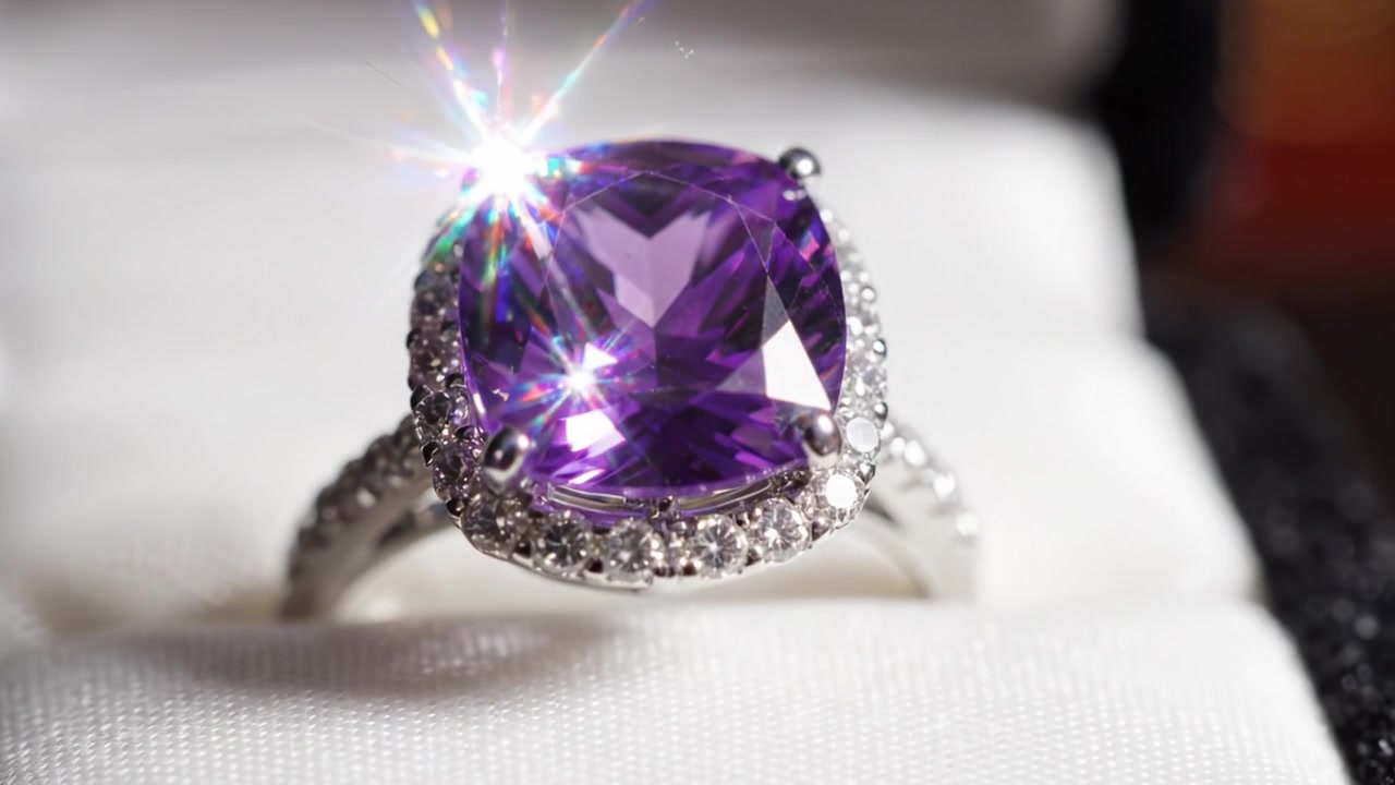 A Close-Up of a Luxurious Ring Revealed from a Velvet Box, Showcasing Its Dazzling Cut and Sparkling Gemstone, Perfect for Any Special Occasion or Engagement.