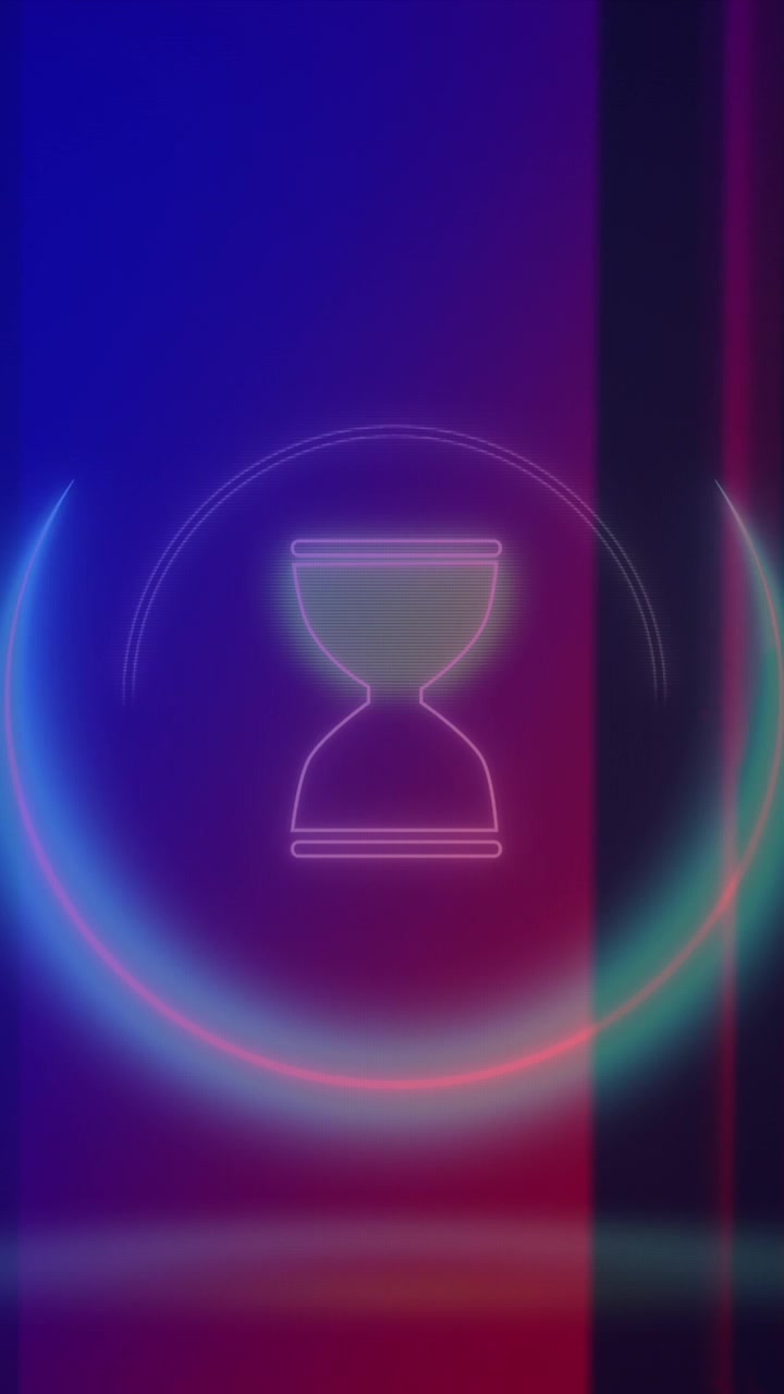 Animation of neon circle with hourglass over servers