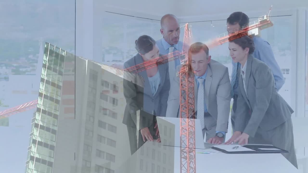animación del sitio de construcción sobre personas de negocios hablando en la oficina