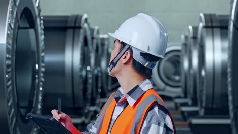 ingeniero inspeccionando maquinaria en una fábrica