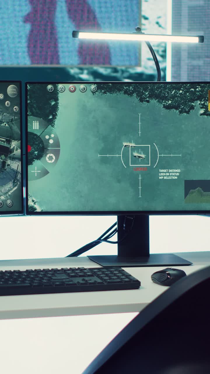 Droneovervågningsinterface, der viser mållåsning på båd