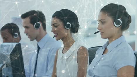 Animation-of-network-of-connections-business-people-wearing-phone-headsets