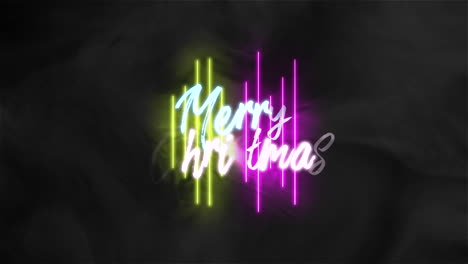 merry christmas with neon lines and smoke on black gradient