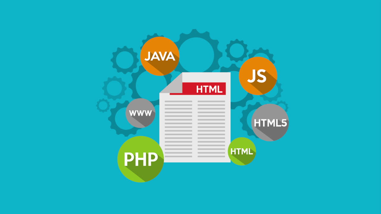 programming language document and icons animation