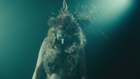 a creepy witch during the night storm