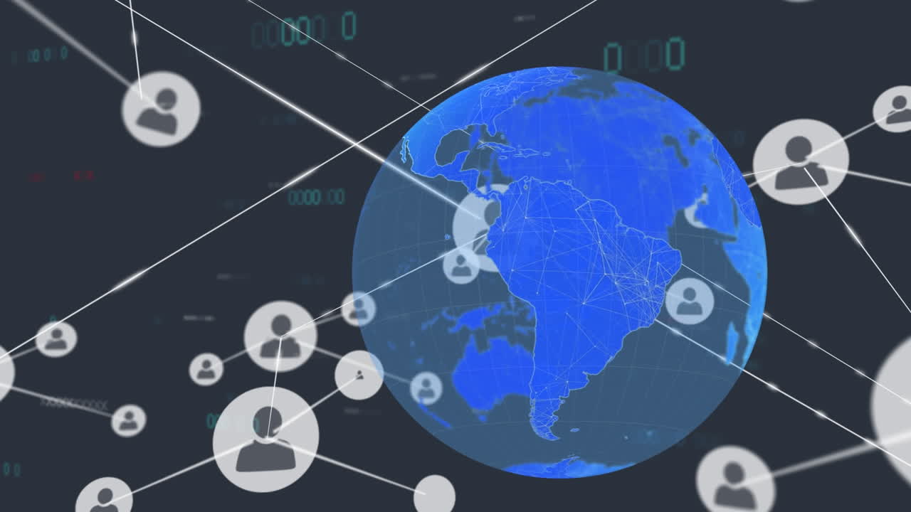검은색 배경에 연결 네트워크와 함께 지구의 애니메이션
