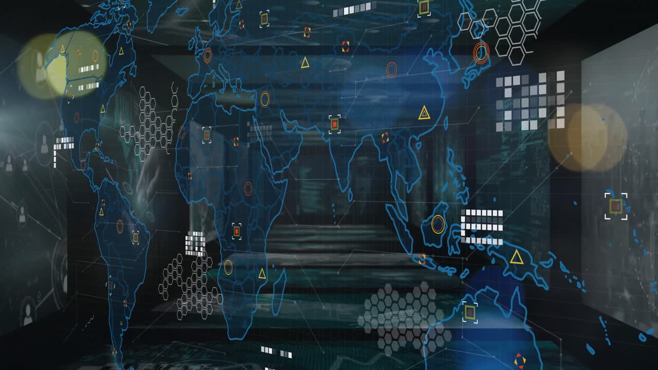 Animation of data processing over world map