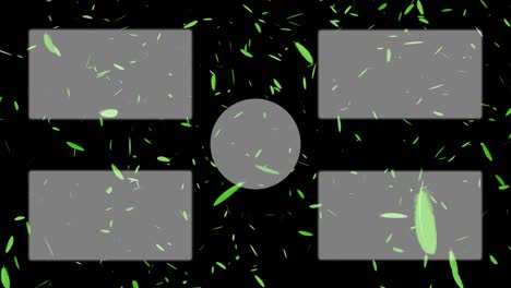 las partículas que caen de las plumas terminan la tarjeta terminan la pantalla gráficos de movimiento