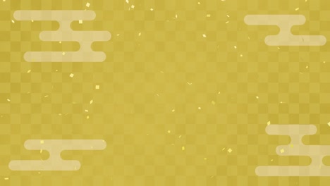 golden checkered pattern, clouds and confetti, japanese style background (seamless loop)