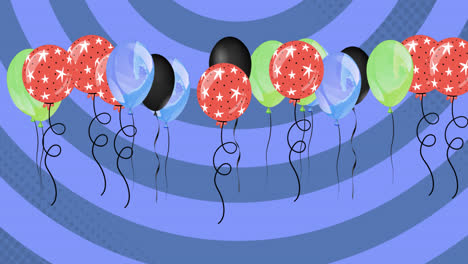 animation of colorful balloons flying over blue background