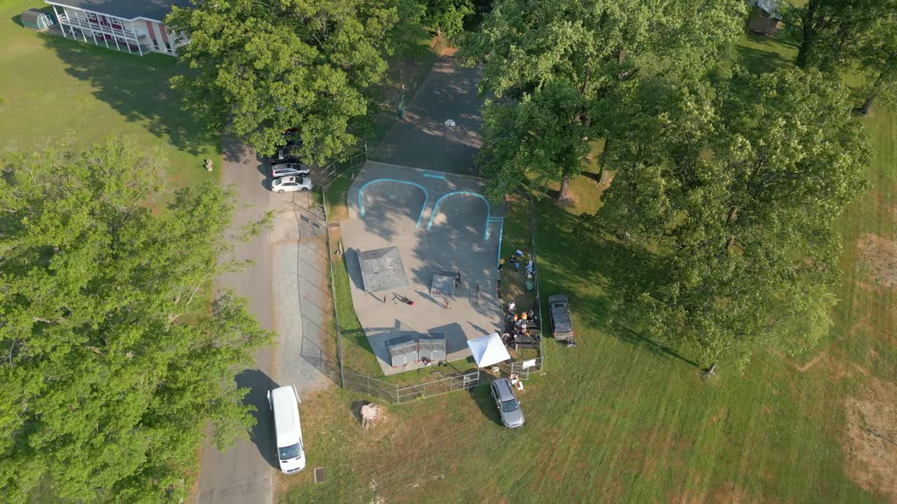 Aerial drone view of skatepark