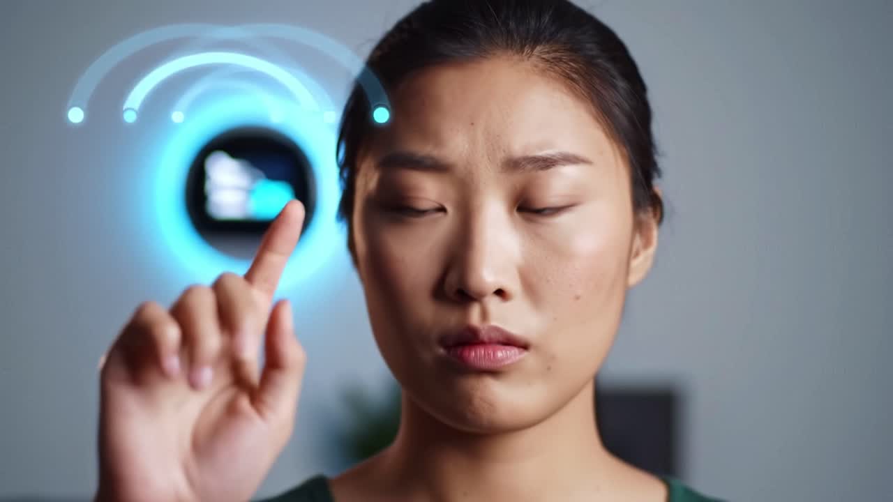 Woman interacting with a smart home device