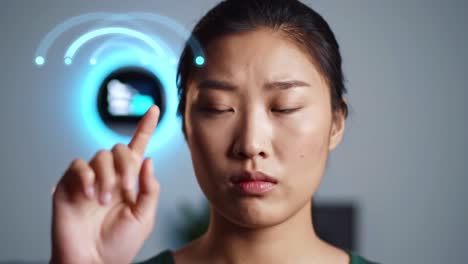 woman interacting with a smart home device
