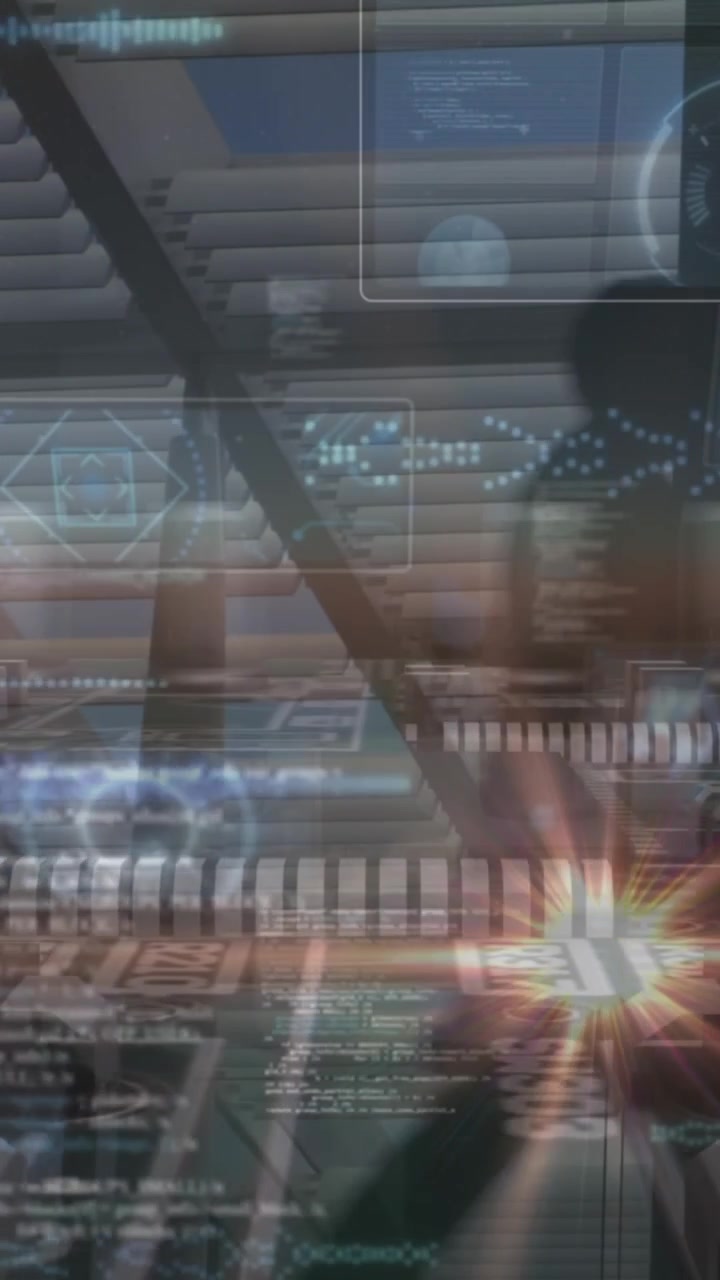 Animation of data processing over business people walking in office
