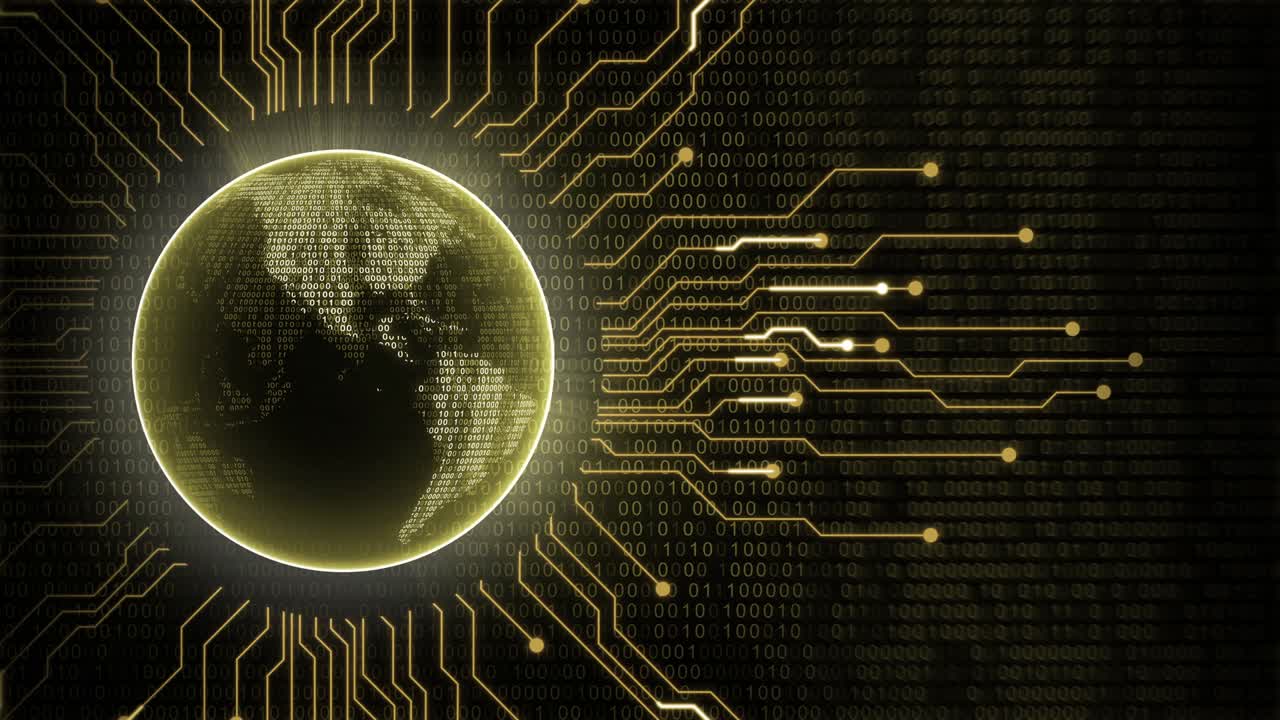 Abstract Technological Yellow Earth Planet Loop Animation