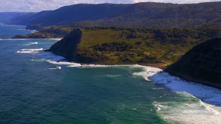 Flying Towards Little Garie Beach At Thelma Head In North Era Campground